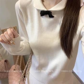 【米蘭精品】針織衫長袖毛衣-秋季減齡娃娃領蝴蝶結女上衣2色74is26