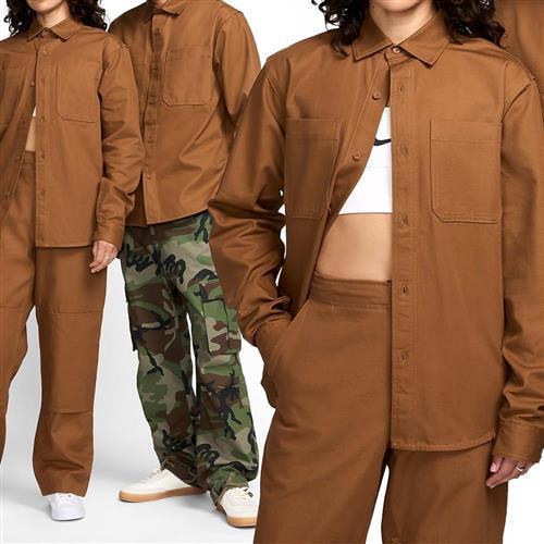 Nike SB New Esstl Woven LS 男款 棕色 梭織 寬鬆 休閒 長袖 襯衫 FV7346-281