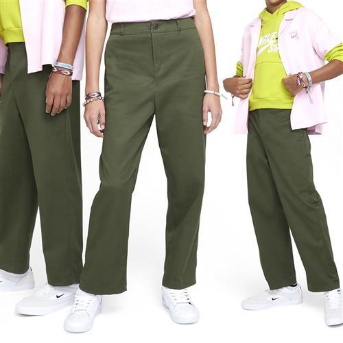 Nike Chino Pant 大童 童裝 綠色 卡其褲 口袋 中性 梭織 斜紋 運動 休閒 長褲 FN9215-325