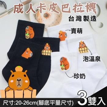 【Amiss】臺灣製可愛卡皮巴拉成人襪3入組(水豚襪子 水豚君襪子 兒童襪 卡皮巴拉 造型襪/3912-15)