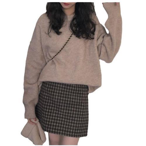 【米蘭精品】針織衫長袖毛衣-復古寬鬆慵懶風女上衣4色74ik16