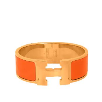 二手商品8.8成新 HERMES Clic H 金釦琺瑯材質寬版手環PM(橘色)