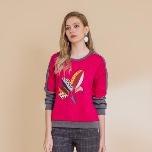 【YUTZUYA 優姿雅】時尚拼接串珠印花磨毛上衣