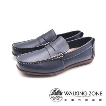 WALKING ZONE(男)軟皮革 樂活雅仕平底樂福鞋 男鞋-深藍