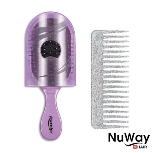 【施魔梳】旅行款+扁梳兩件組(珠光紫色+扁梳)