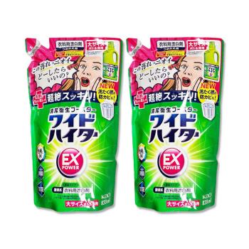 (2袋超值組)日本KAO花王-EX Power彩色衣物護色去漬氧系濃縮漂白劑補充包820ml/綠袋(印花綵衣白衣適用,去黃彩漂液,衣領袖口區域性去汙)