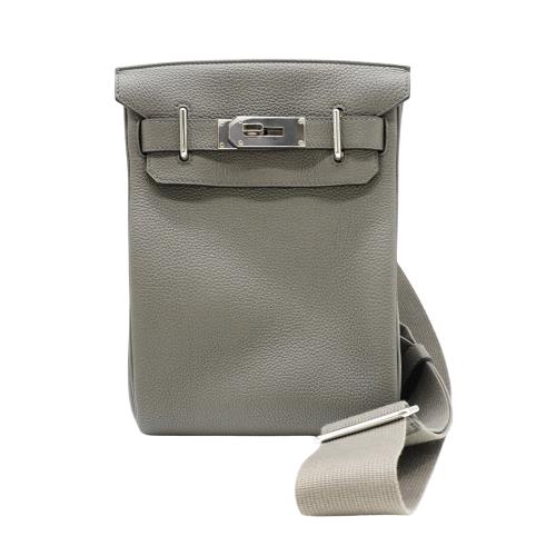 Hermes 展示品 Hac A Dos Togo牛皮銀釦胸側包(8F錫器灰)