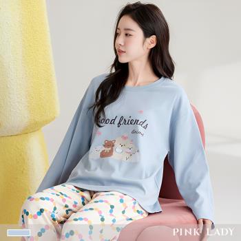 【PINK LADY】棉柔長袖成套睡衣 萌寵派對 印花寬版 秋冬兩件式居家服(女睡衣/保暖/居家睡衣/舒適棉質) 24114