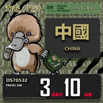 【鴨嘴獸 旅遊網絡卡】Travel Sim 中國 3天10GB 上網絡卡