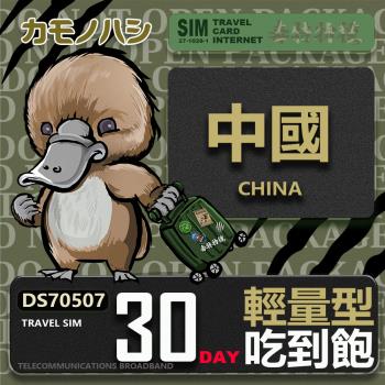 【鴨嘴獸 旅遊網絡卡】Travel Sim 中國 30天 輕量型 吃到飽 上網絡卡