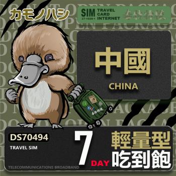 【鴨嘴獸 旅遊網絡卡】Travel Sim 中國 7天 輕量型 吃到飽 上網絡卡