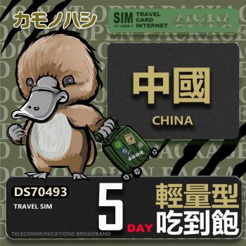 【鴨嘴獸 旅遊網絡卡】Travel Sim 中國 5天 輕量型 吃到飽 上網絡卡