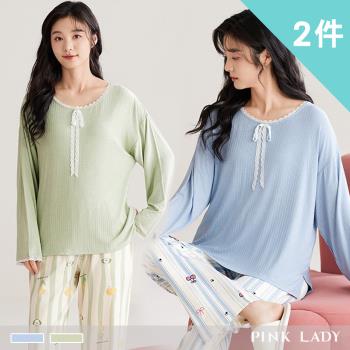 【PINK LADY】2件組-棉柔長袖成套睡衣 蕾絲夢境 印花寬版 秋冬兩件式居家服(女睡衣/保暖/居家睡衣/舒適棉質)