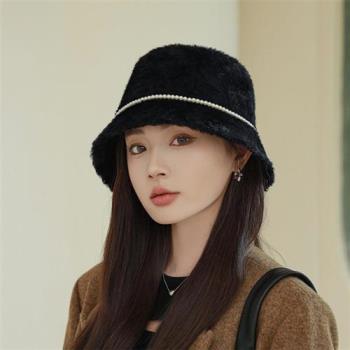 【米蘭精品】毛帽漁夫帽-小香風珍珠貂絨漁夫帽女帽子6色74ig3