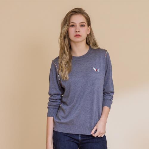 【YUTZUYA 優姿雅】英倫風小狗刺繡撞色肩線針織衫