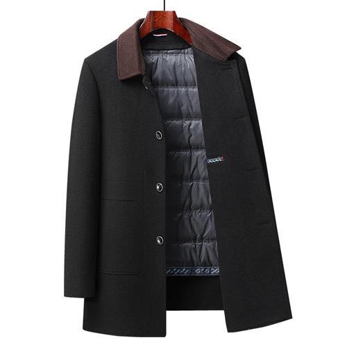 【米蘭精品】羊毛大衣休閒外套-中長款羊毛雙面呢羽絨大衣男外套2色74id4
