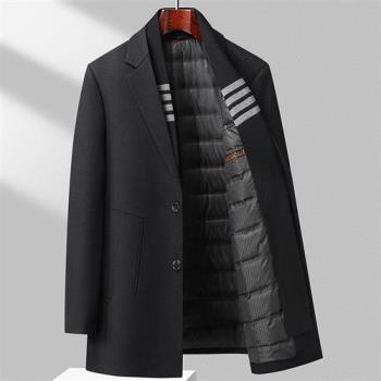 【米蘭精品】羊毛大衣休閒外套-中長款羊毛呢羽絨大衣男外套74id3