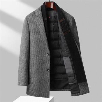 【米蘭精品】羊毛大衣休閒外套-雙面呢脫卸內膽羽絨大衣男外套74id1