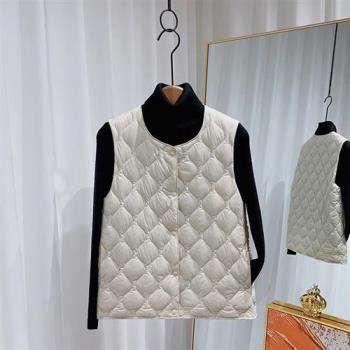 【米蘭精品】羽絨背心鴨絨夾克-90%含絨無領保暖葫蘆格女外套4色74ia60