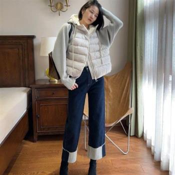 【米蘭精品】羽絨外套鴨絨夾克-90%含絨針織袖拼接白鴨絨女外套2色74ia52