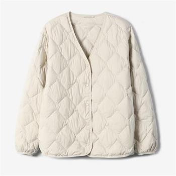 【米蘭精品】羽絨外套鴨絨夾克-90%含絨無領極簡菱格寬鬆女外套3色74ia50