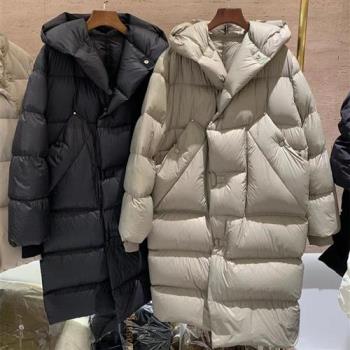 【米蘭精品】羽絨外套鵝絨夾克-90%含絨連帽寬鬆雙側造型口袋女外套2色74ia41