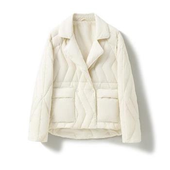 【米蘭精品】羽絨外套鴨絨夾克-90%含絨西裝領短款暗釦女外套2色74ia34