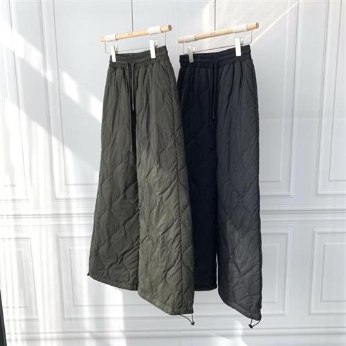 【米蘭精品】羽絨褲鵝絨長褲-90%含絨文藝系菱格壓線女褲子2色74ia12