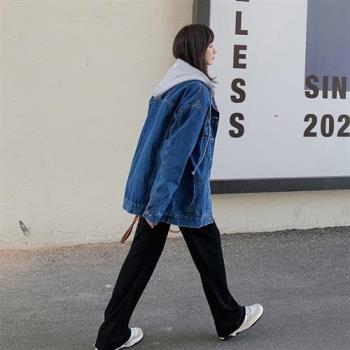 【米蘭精品】牛仔外套丹寧夾克-連帽加絨加厚休閒寬鬆女外套牛仔藍色74ii61