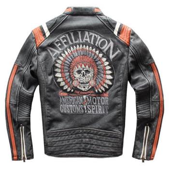 【米蘭精品】真皮皮衣機車夾克-牛皮立領復古刺繡男外套74jo20