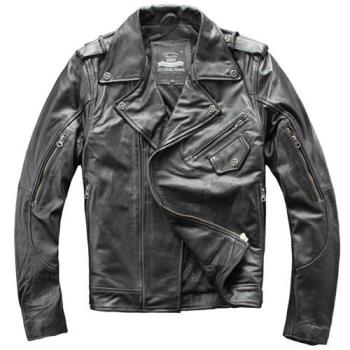 【米蘭精品】真皮皮衣機車夾克-牛皮翻領斜拉鏈修身男外套74jo14