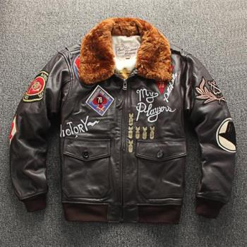 【米蘭精品】真皮皮衣機車夾克-牛皮彩繪刺繡加棉男外套74jo12