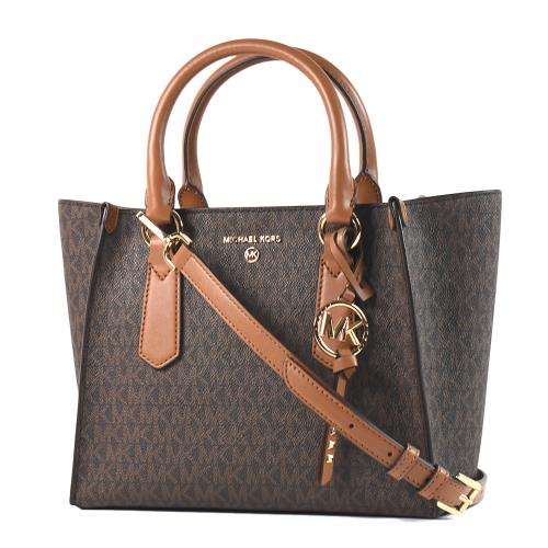 MICHAEL KORS KRIS 緹花LOGO防刮手提/斜背二用包-咖啡色/中