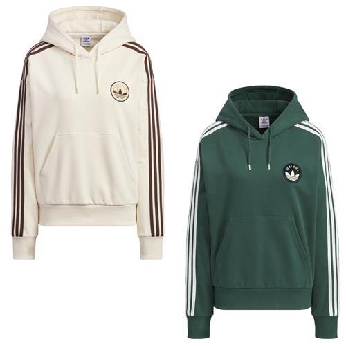 Adidas 連帽長袖上衣 女裝 袋鼠口袋 棉 寬鬆 米/綠【運動世界】JC6853/JC6854