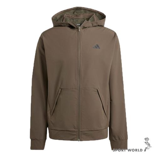 Adidas 連帽外套 男裝 防風 刷毛 拉鍊口袋 棕【運動世界】IX9059