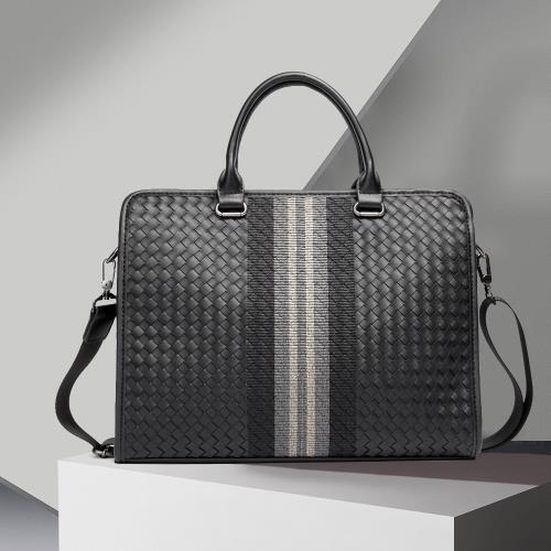 【NEW MAN】新款手提拼接編織公事商務包(商務包)