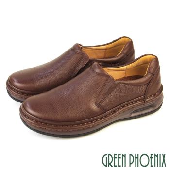 GREEN PHOENIX 男 休閒鞋 休閒皮鞋 懶人鞋 厚底 全真皮 吸震減壓 手縫大底 商務T32-15262