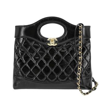 Chanel 31 Bag 油蠟牛皮淡金雙鍊手提斜揹包-mini(AS4133-黑)