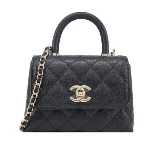 CHANEL 經典Coco Handle 菱格紋小牛皮迷你兩用包(黑色)
