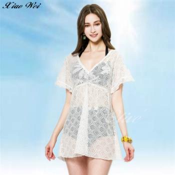 【梅林品牌 】 時尚流行泳裝/比基尼/長版連身裙罩衫 NO.M34928(白) - 網