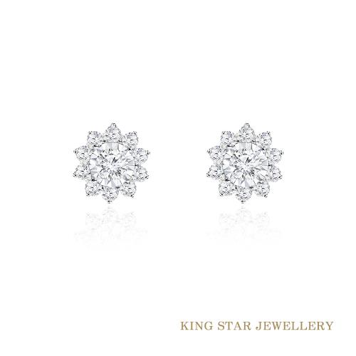King Star 18K金 天然鑽石 滿鑽蝴蝶花園耳環