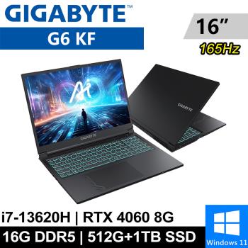 技嘉 G6 KF-H3TW853KH-SP3 16吋 黑(i7-13620H/16G DDR5/512G+1T/RTX4060 8G/W11)特仕筆電