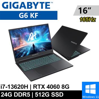 技嘉 G6 KF-H3TW853KH-SP2 16吋 黑(i7-13620H/24G DDR5/512G/RTX4060 8G/W11)特仕筆電