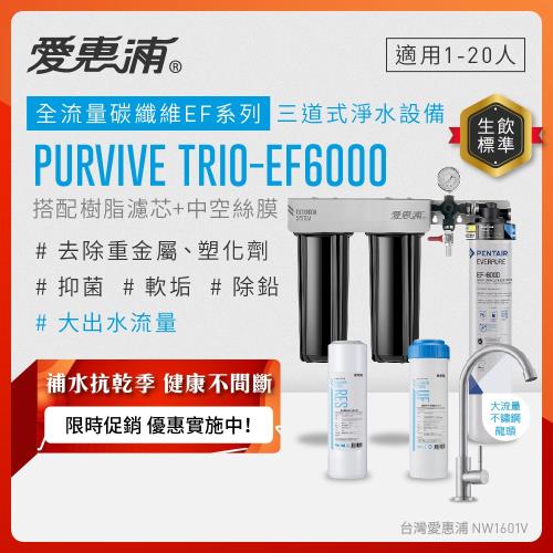 EVERPURE愛惠浦 櫥下型 PURVIVE Trio-EF6000大流量不鏽鋼龍頭三道式生飲淨水器(前置樹脂+中空絲膜)