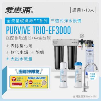 EVERPURE愛惠浦 櫥下型 PURVIVE Trio-EF3000大流量不鏽鋼龍頭三道式生飲淨水器(前置樹脂+中空絲膜)