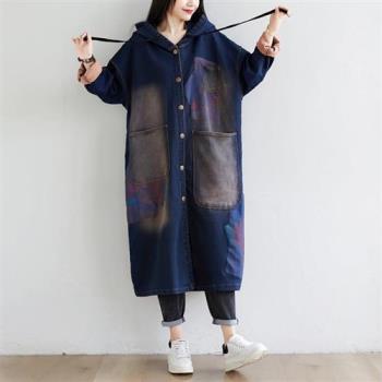【巴黎精品】風衣外套民族風大衣-做舊蝙蝠袖休閒牛仔女外套a1iq7