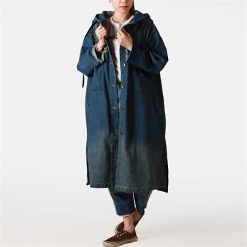 【巴黎精品】風衣外套民族風大衣-連帽刺繡寬鬆牛仔女外套a1iq35