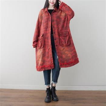 【巴黎精品】風衣外套民族風大衣-迷彩拼接印花中長款女外套3色a1iq53