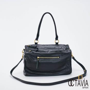 OCTAVIA8 真皮- BIG QUEENS 牛皮手提肩背單把空氣方包 - 皇家黑