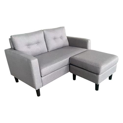  Hampton 漢汀堡 哈特利布面雙人轉角L型沙發-淺灰色(L型沙發/雙人沙發/亞麻布/含腳凳/布沙發/沙發/)